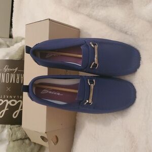 Classic Blue Slip-On Driving‎ Loafers with Silver Horse Bit Hardware Accents